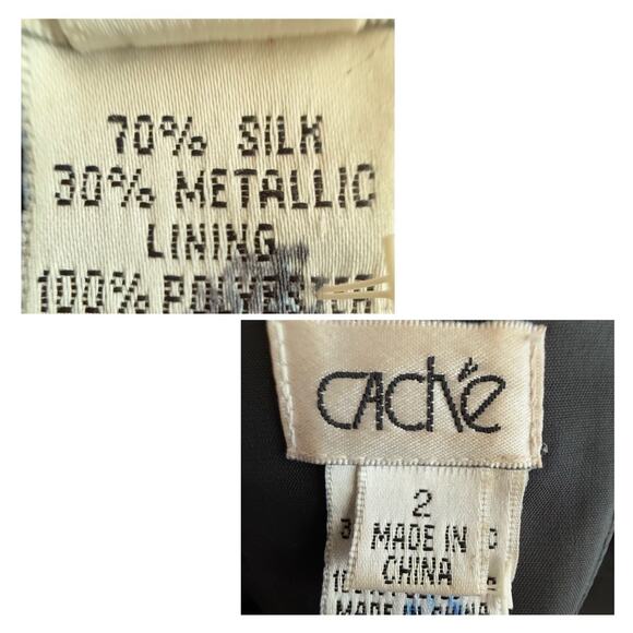 VTG Y2K 90s Cache BLK Gold Silk Babydoll Cocktail Dress Beaded WhimsyGoth XS-2 - Picture 10 of 11